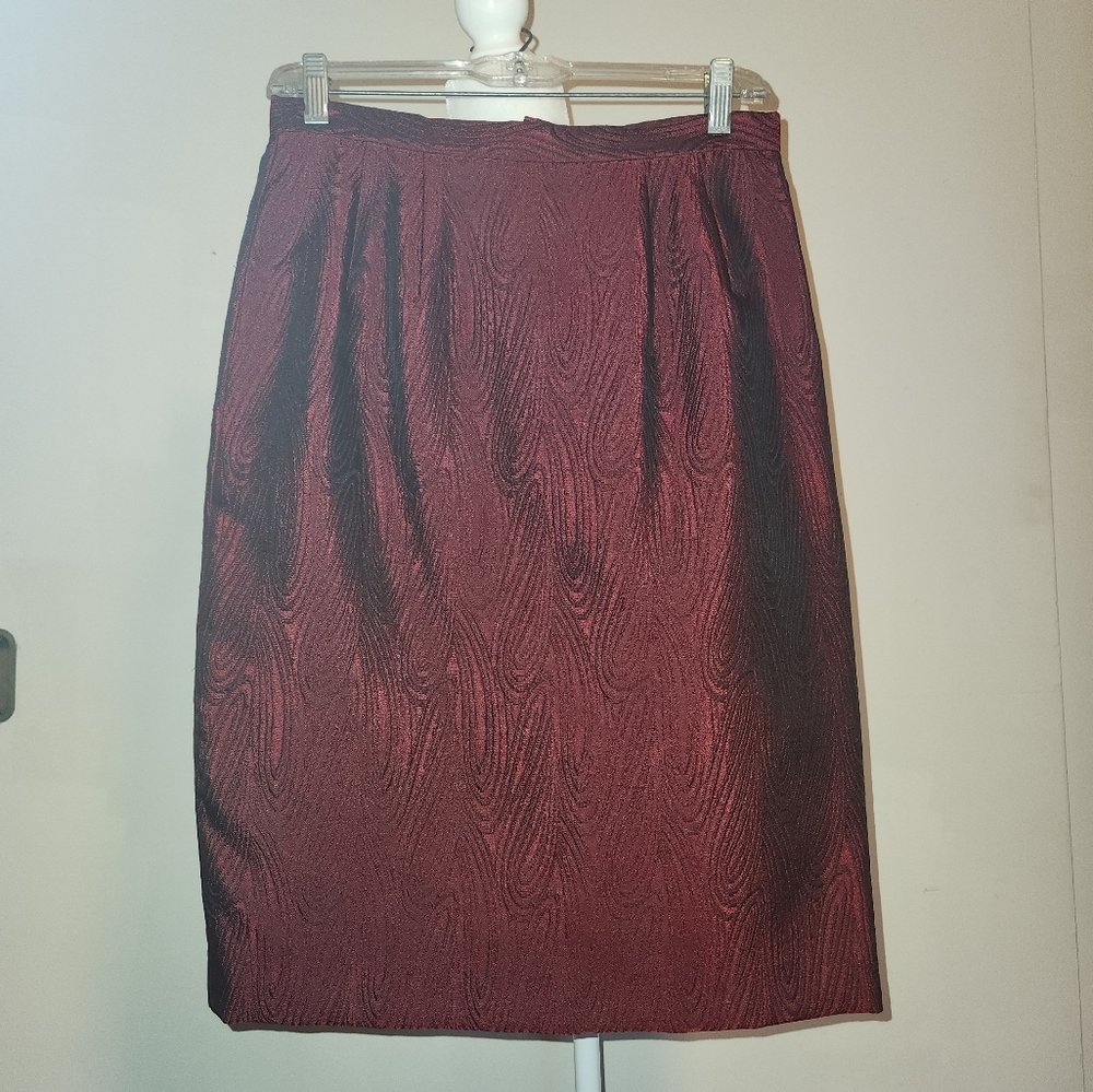 Doncaster Dark Red Oxblood Burgundy Embellished Silky Pencil Skirt 8 EUC